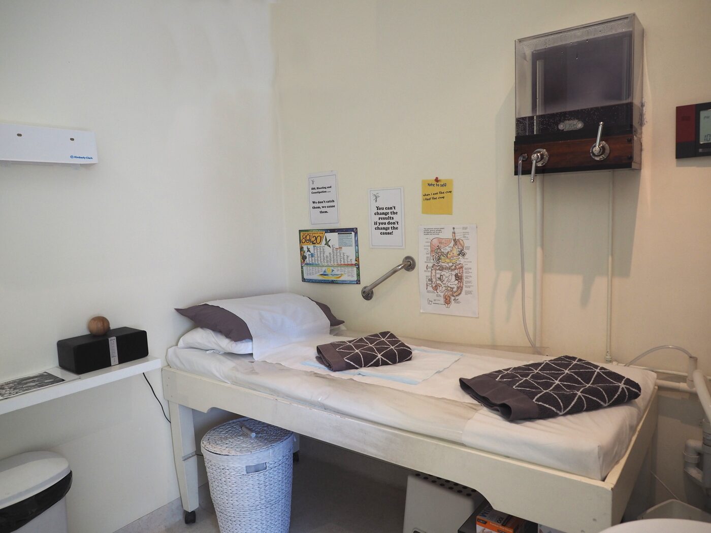 Private, nurse-led colon hydrotherapy and colonic irrigation treatment room at The Rejuvenation Centre in Perth